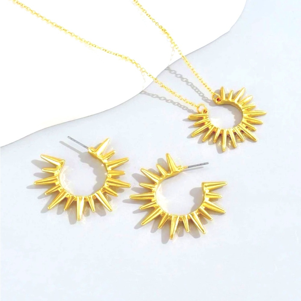 Spiked Hoop Earrings and Necklace Set